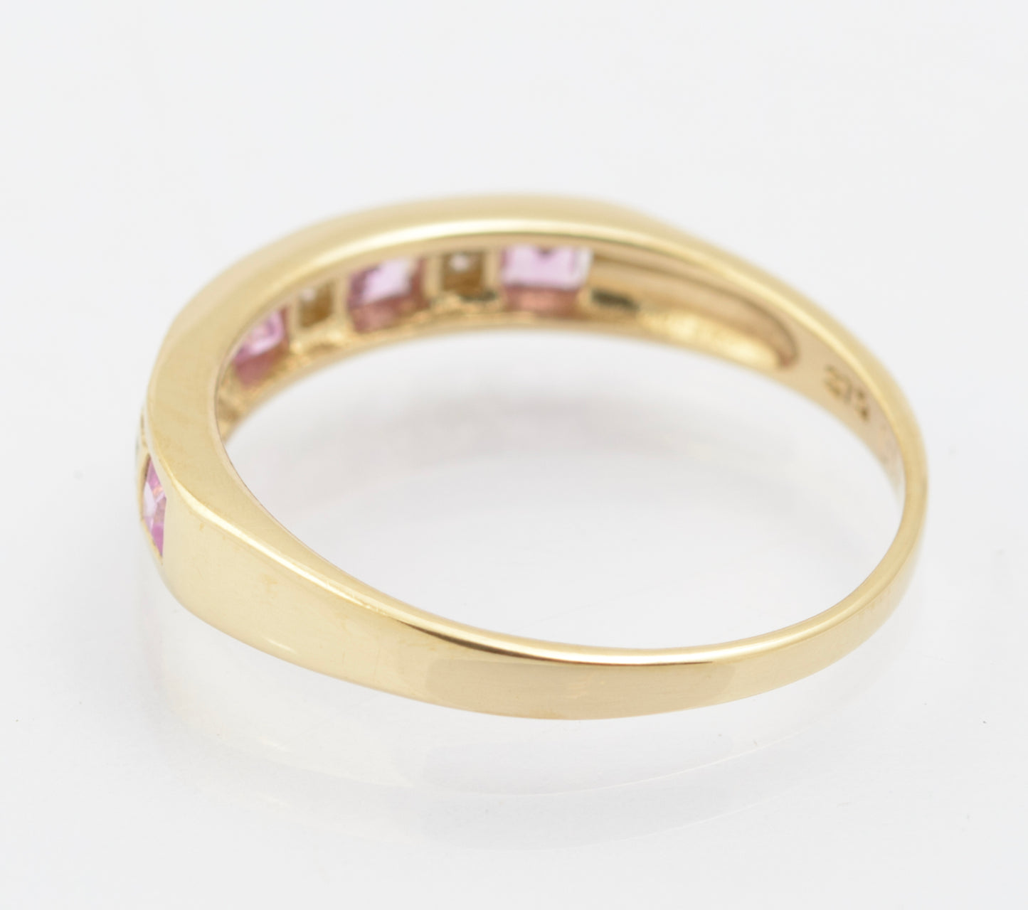 Vintage 9ct Yellow Gold Half Eternity Ring With Natural Pink Topaz & Diamonds (B2664)