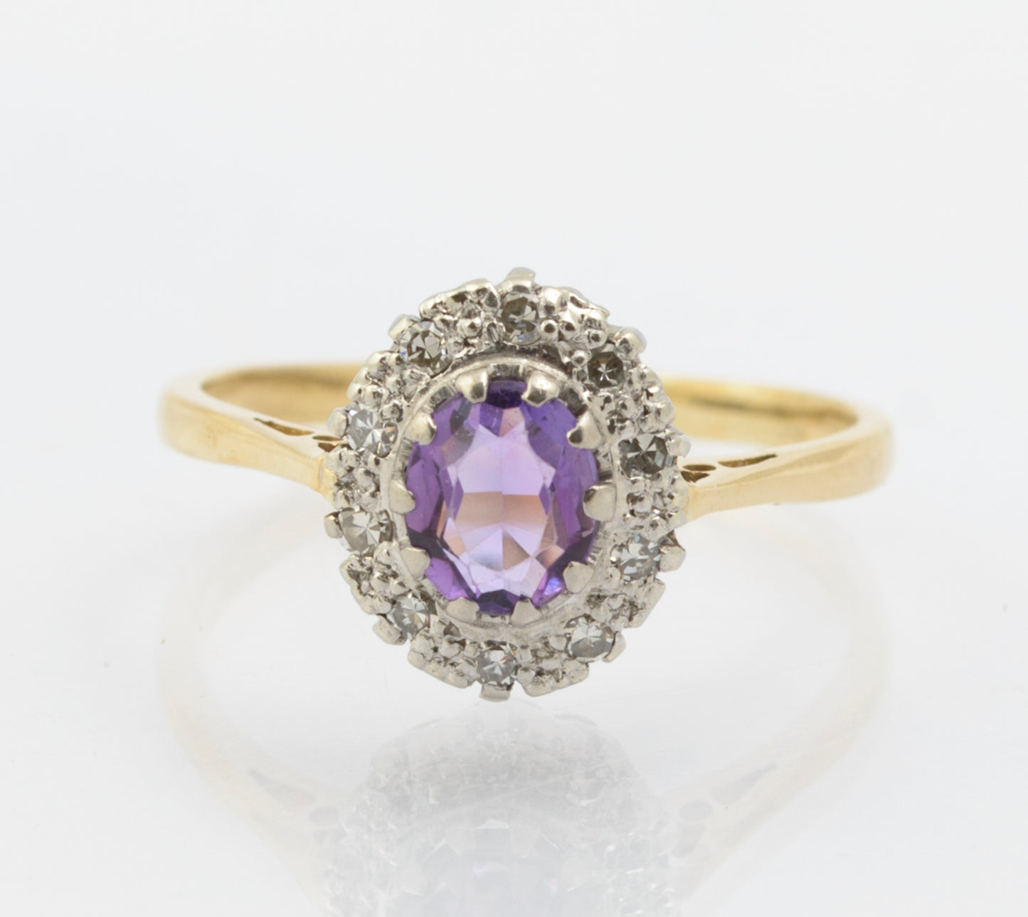 Vintage 9ct Gold & Natural Amethyst Ring With Diamond Halo UK Size N (B2665)