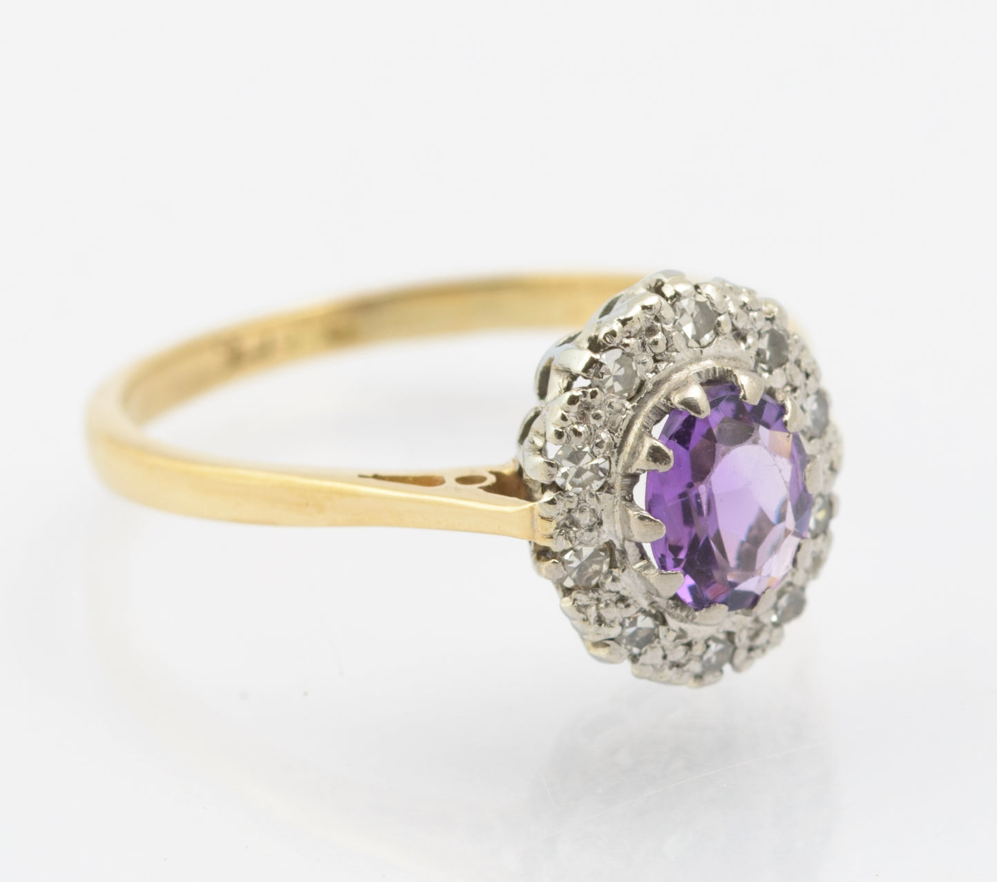 Vintage 9ct Gold & Natural Amethyst Ring With Diamond Halo UK Size N (B2665)