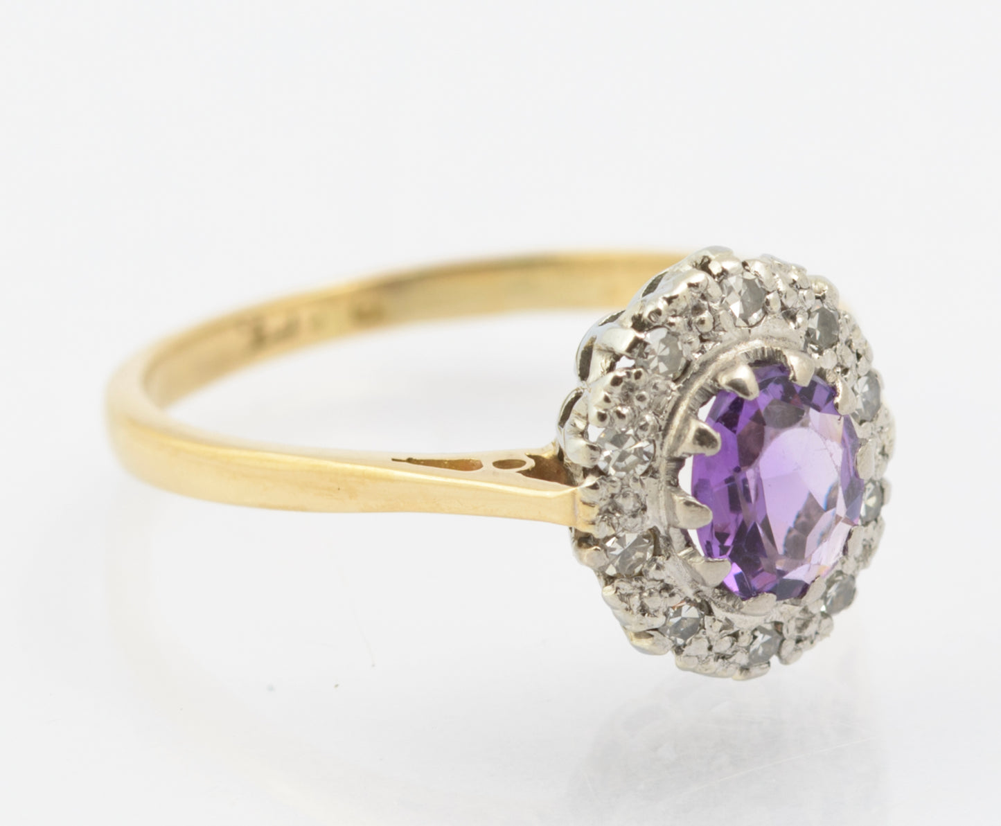 Vintage 9ct Gold & Natural Amethyst Ring With Diamond Halo UK Size N (B2665)