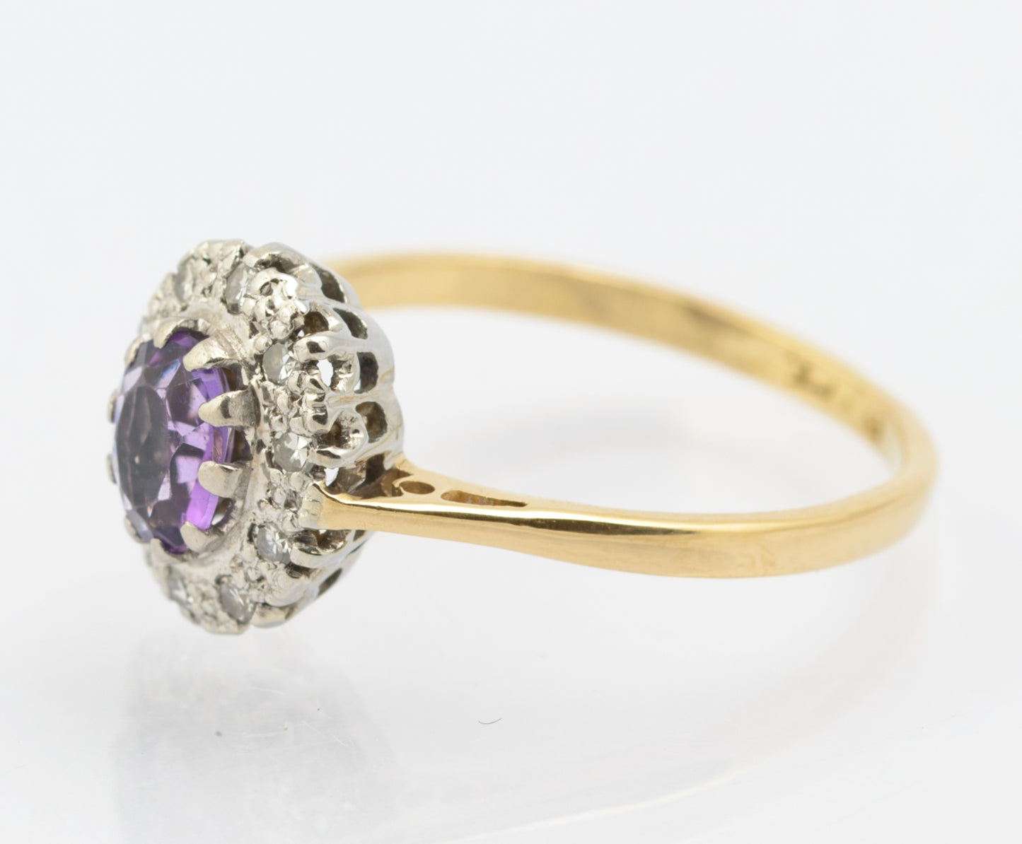 Vintage 9ct Gold & Natural Amethyst Ring With Diamond Halo UK Size N (B2665)