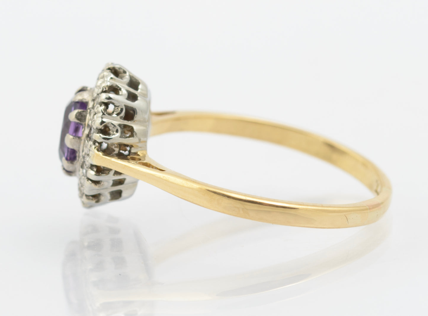 Vintage 9ct Gold & Natural Amethyst Ring With Diamond Halo UK Size N (B2665)