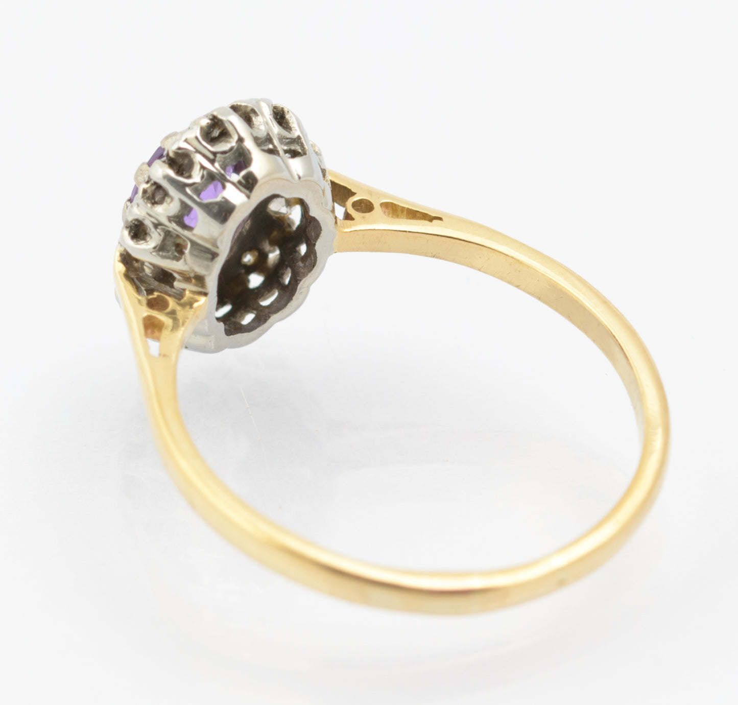 Vintage 9ct Gold & Natural Amethyst Ring With Diamond Halo UK Size N (B2665)