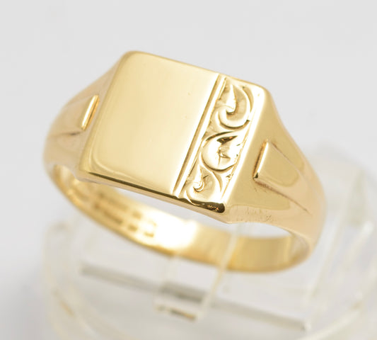 Vintage 9ct Solid Gold Signet Ring Unisex 1960's Hallmark UK Size R (C2674)