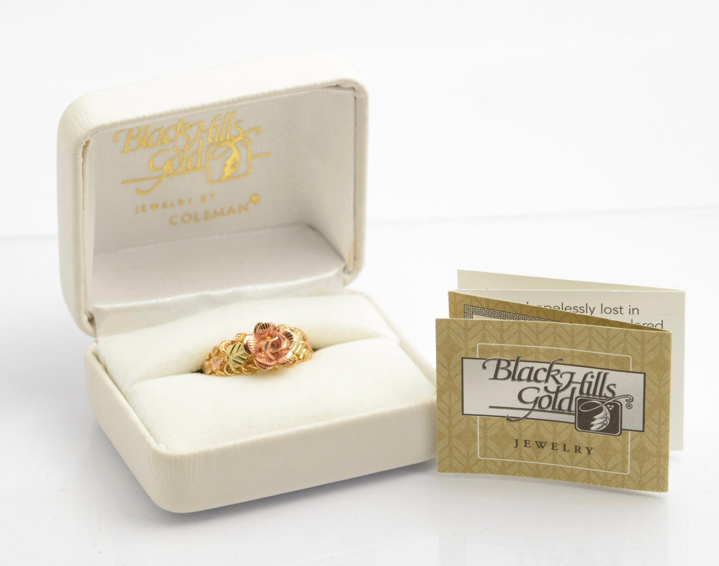 Black Hills 10K Tri Coloured Gold Ring Flower & Leaves Original Box/Certificate (C2675)