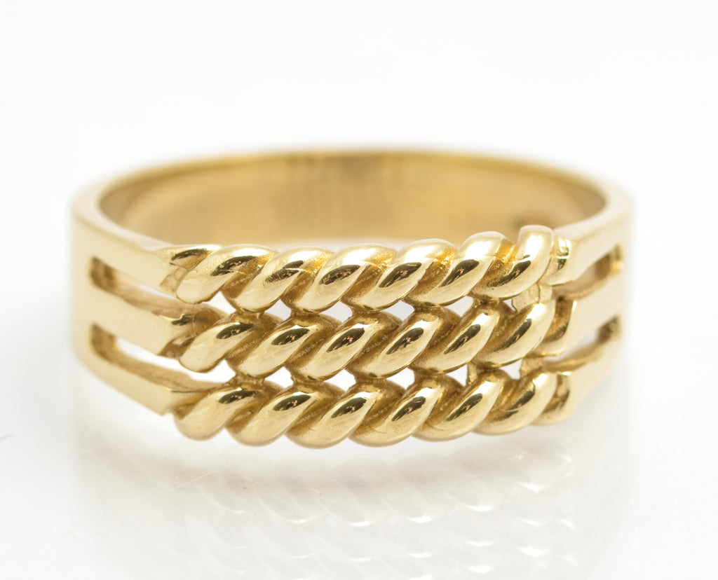 Vintage Solid 9ct Gold Rope Twist Ring Keeper / Signet Design Hallmarked 1994 UK Size N (C2676)