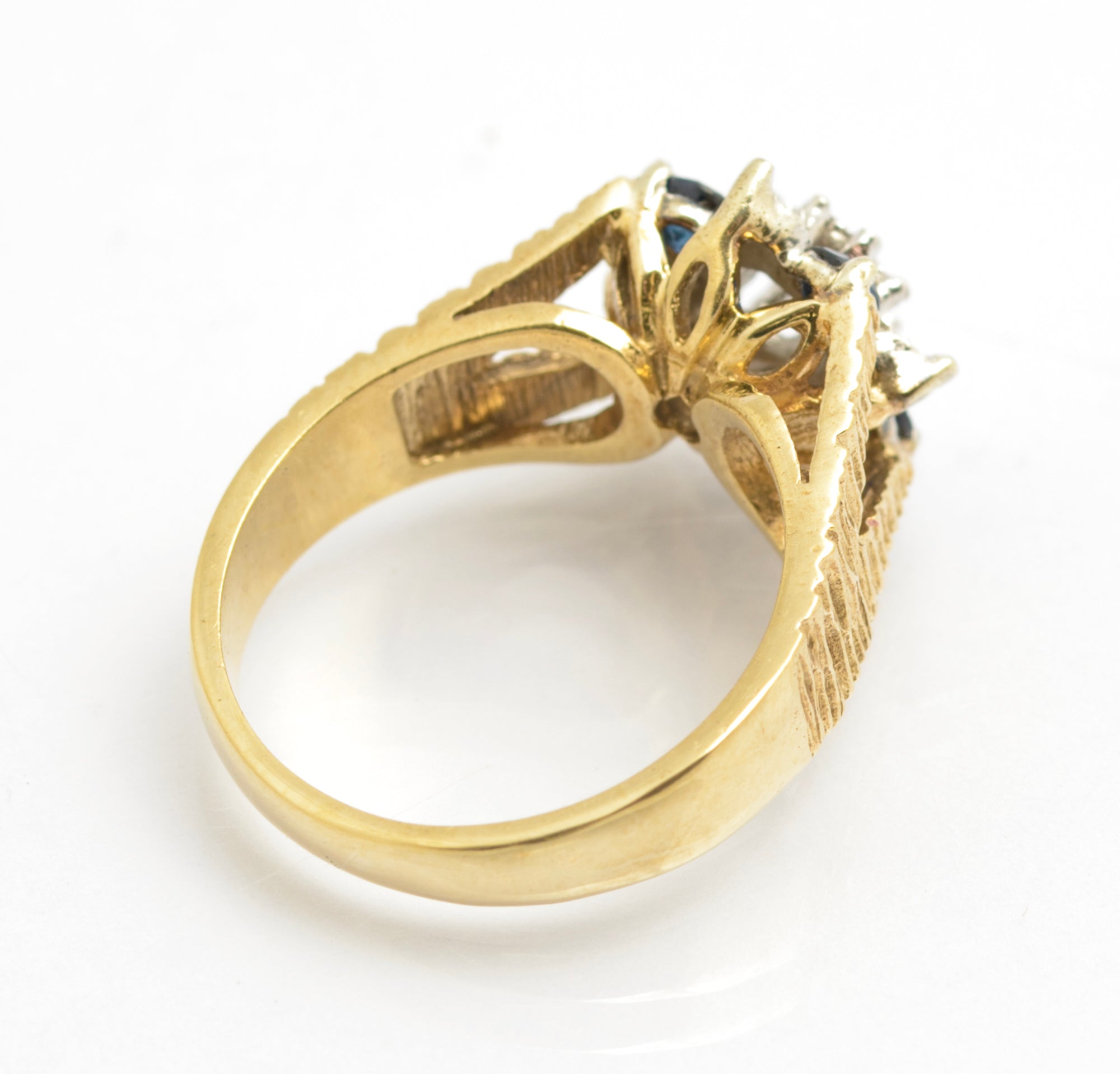 Vintage 9ct Gold Ring Natural Sapphires & Diamonds Textured Band UK Size L1/2 (C2677)