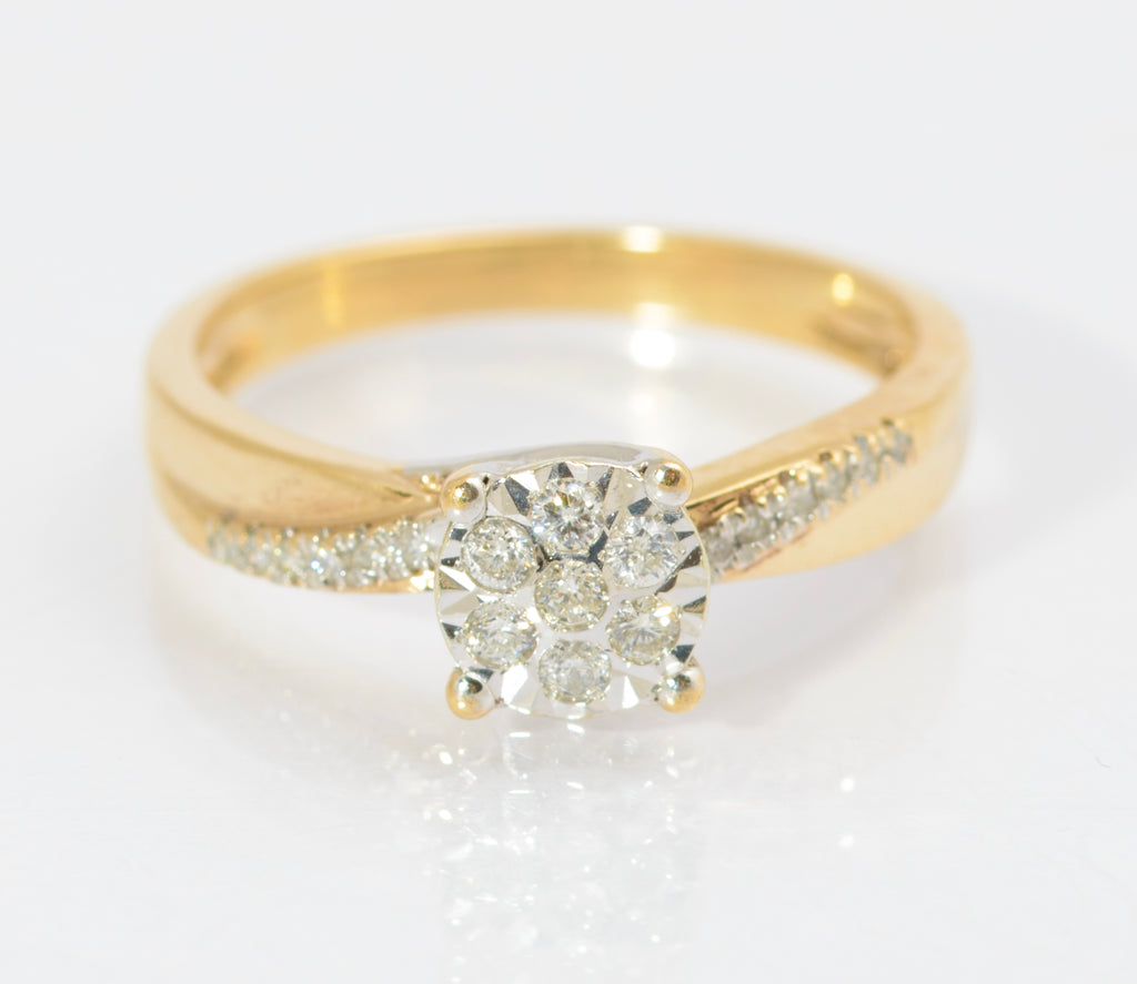 Vintage 9ct Gold & Natural Diamond Multi Set Ring With Crossover Head UK Size M (C2678)