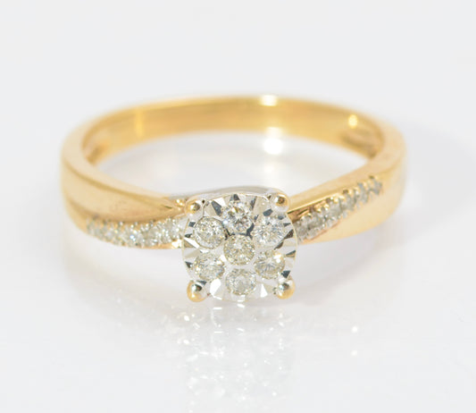 Vintage 9ct Gold & Natural Diamond Multi Set Ring With Crossover Head Size M (C2678)