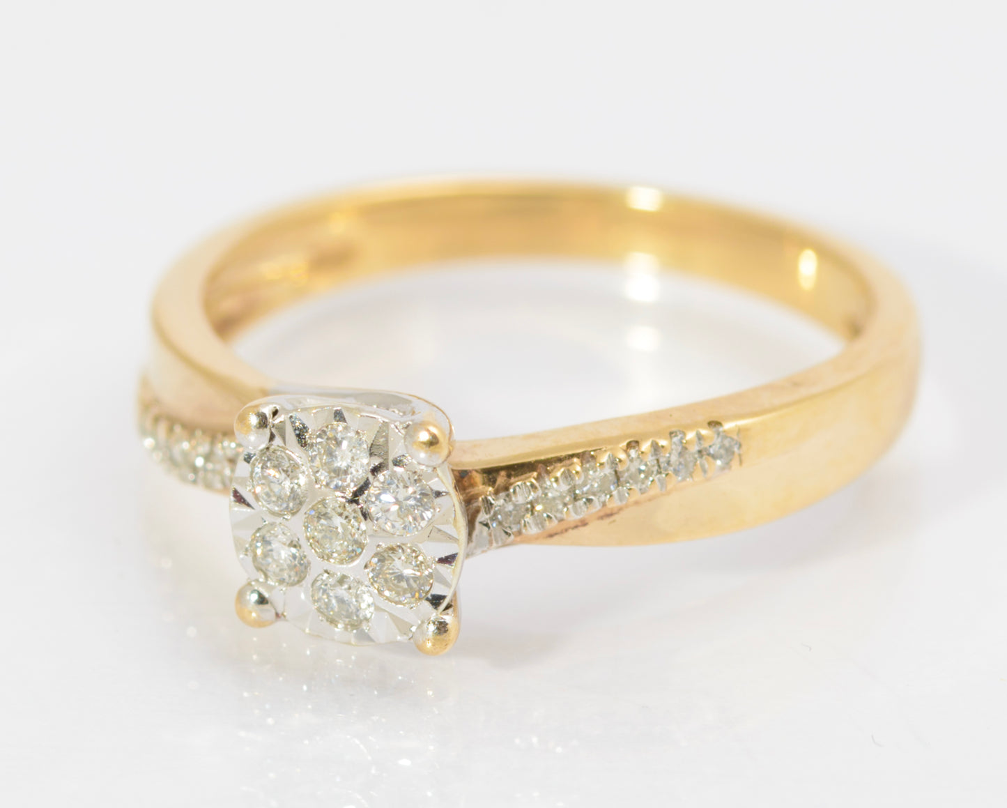 Vintage 9ct Gold & Natural Diamond Multi Set Ring With Crossover Head Size M (C2678)