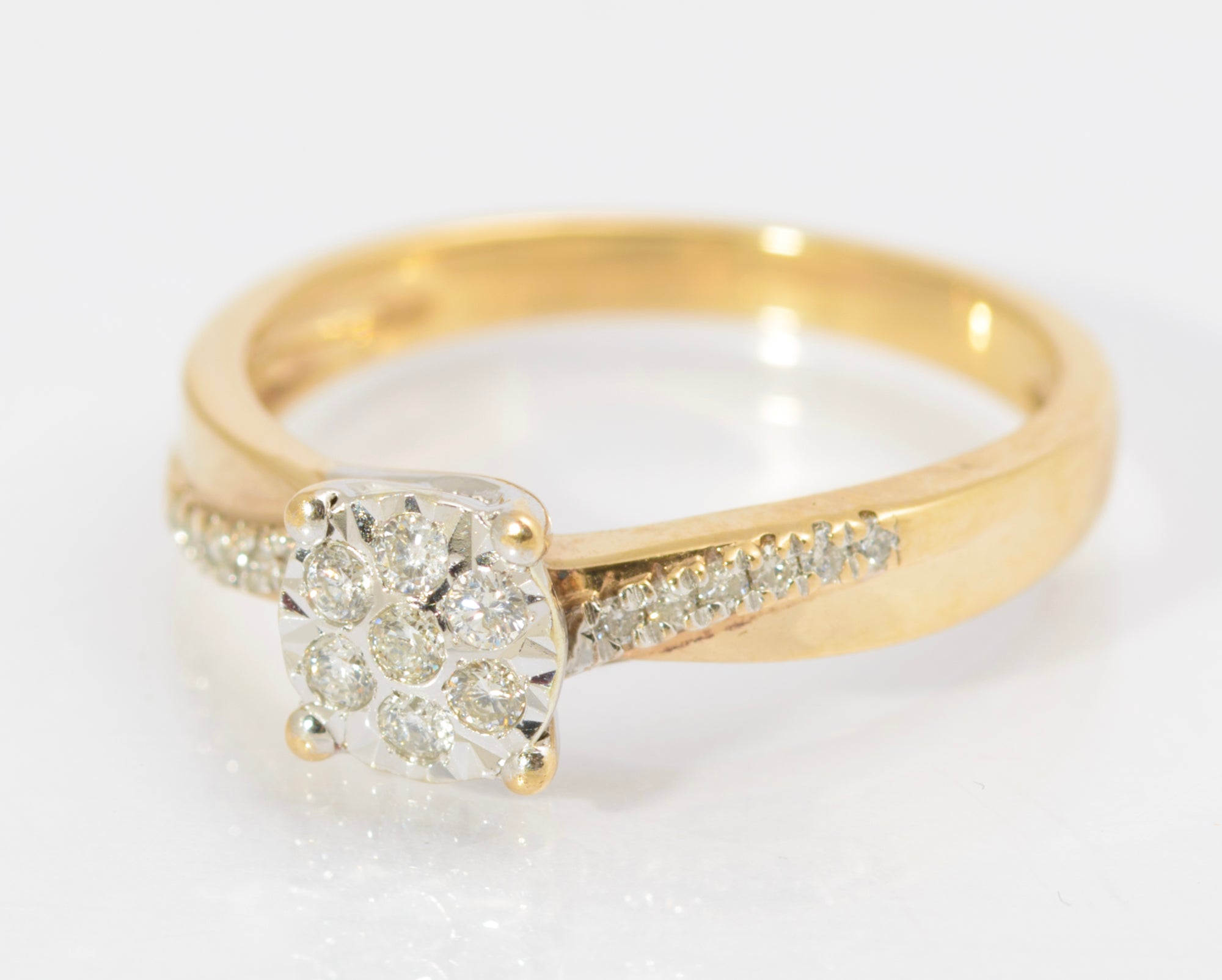 Vintage 9ct Gold & Natural Diamond Multi Set Ring With Crossover Head Size M (C2678)