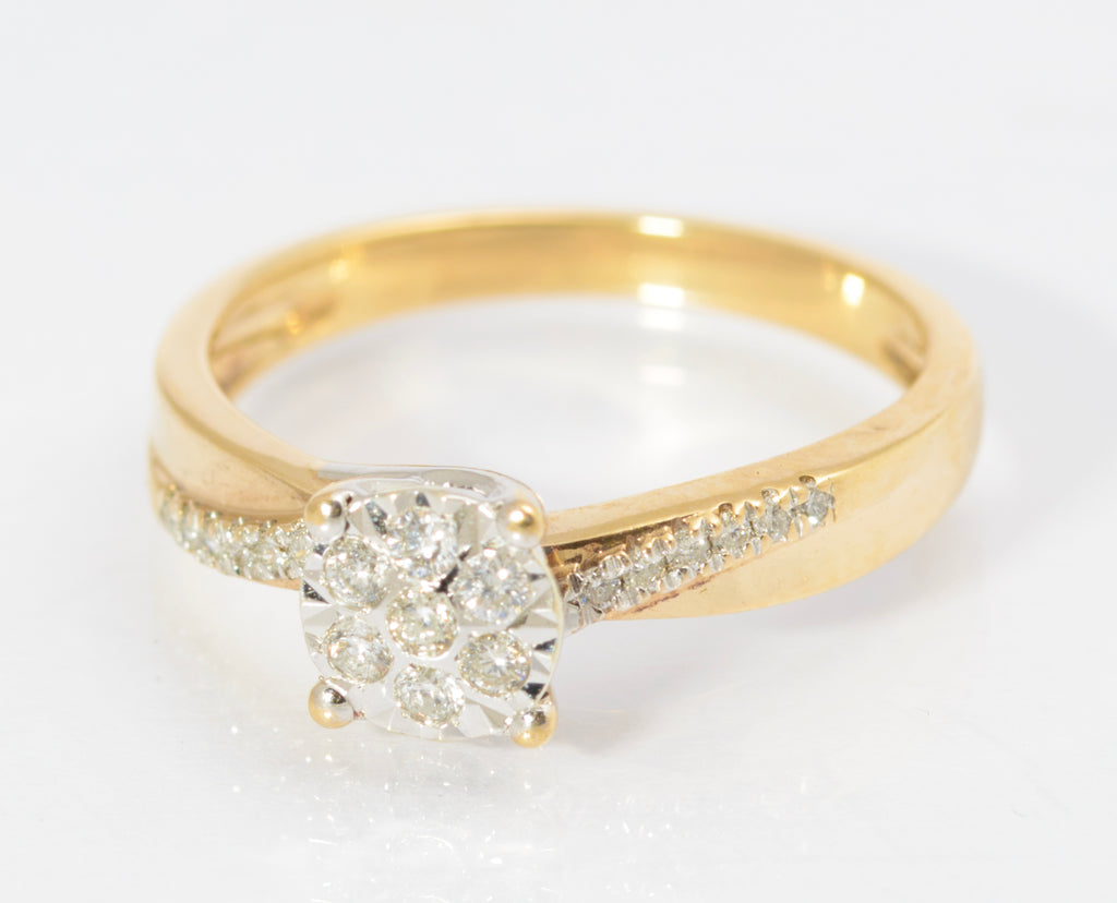 Vintage 9ct Gold & Natural Diamond Multi Set Ring With Crossover Head UK Size M (C2678)
