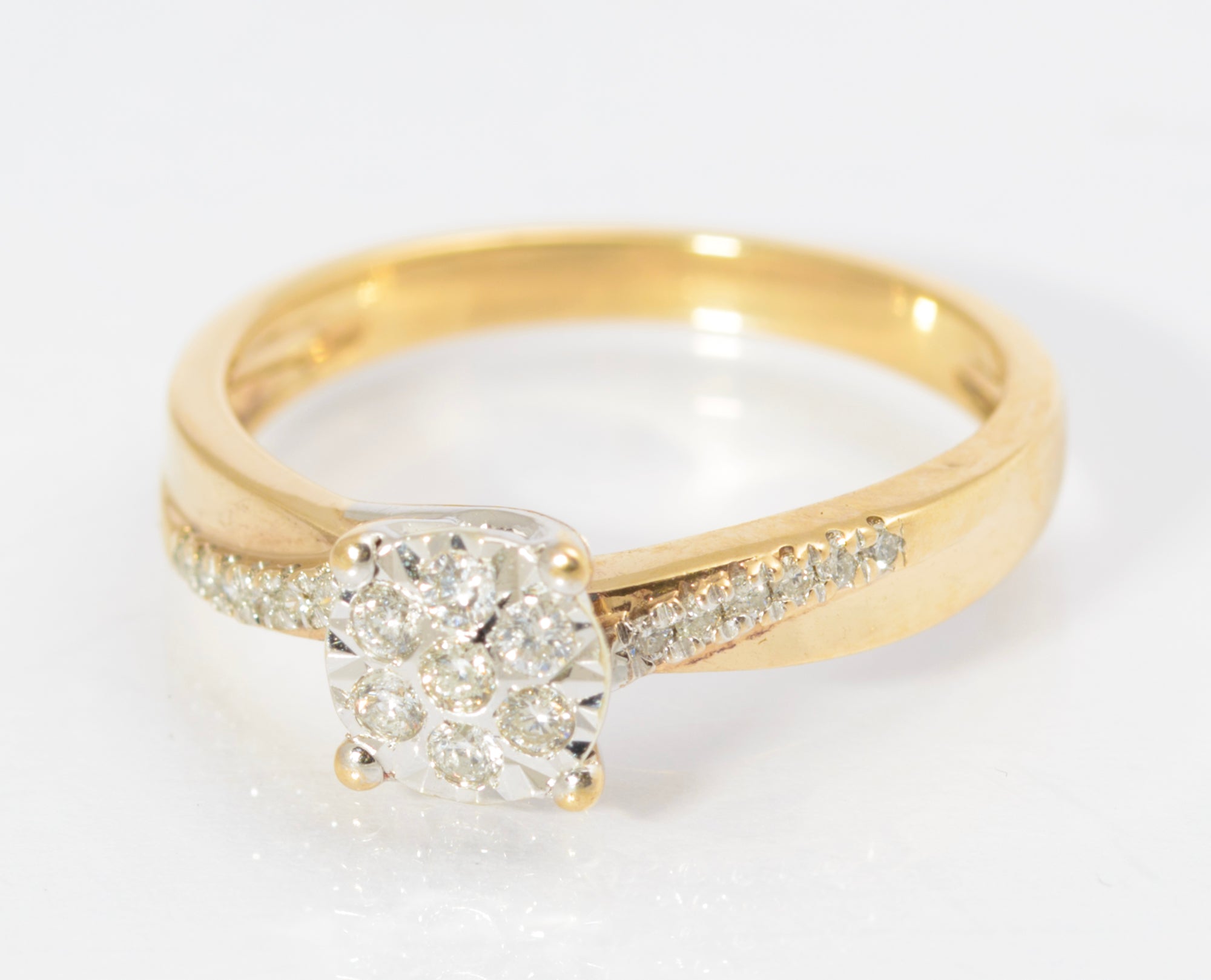 Vintage 9ct Gold & Natural Diamond Multi Set Ring With Crossover Head Size M (C2678)