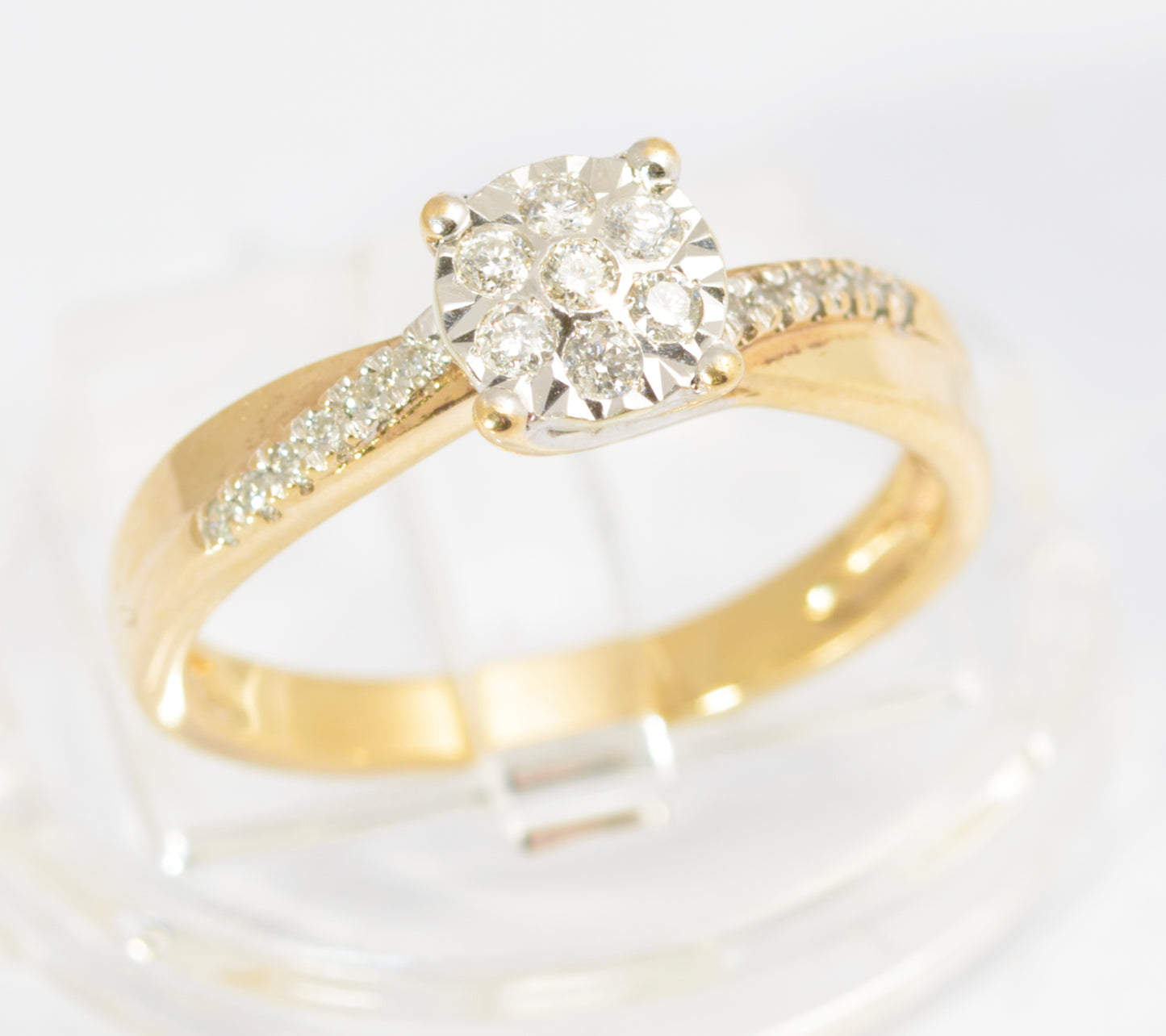 Vintage 9ct Gold & Natural Diamond Multi Set Ring With Crossover Head Size M (C2678)