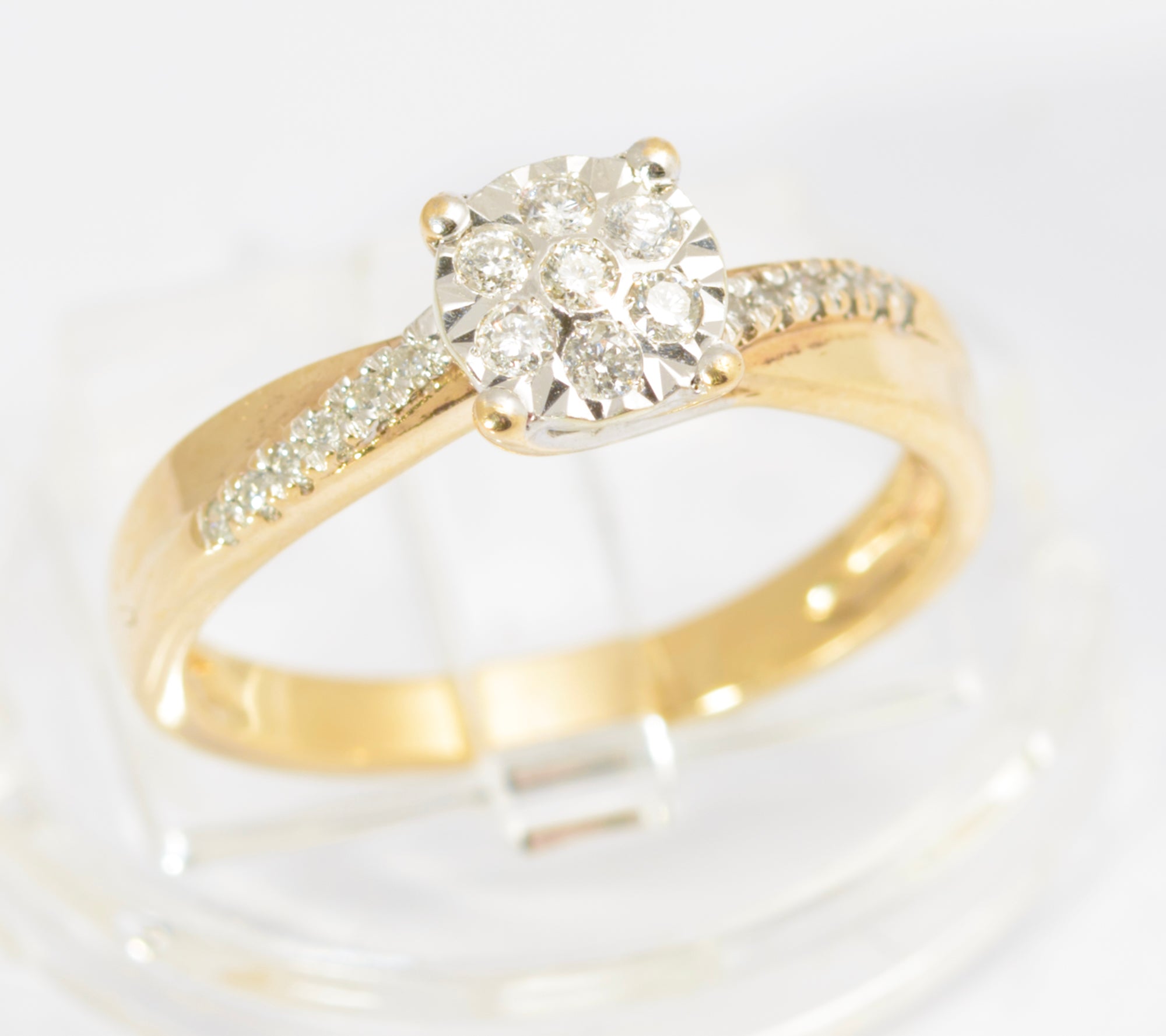 Vintage 9ct Gold & Natural Diamond Multi Set Ring With Crossover Head Size M (C2678)