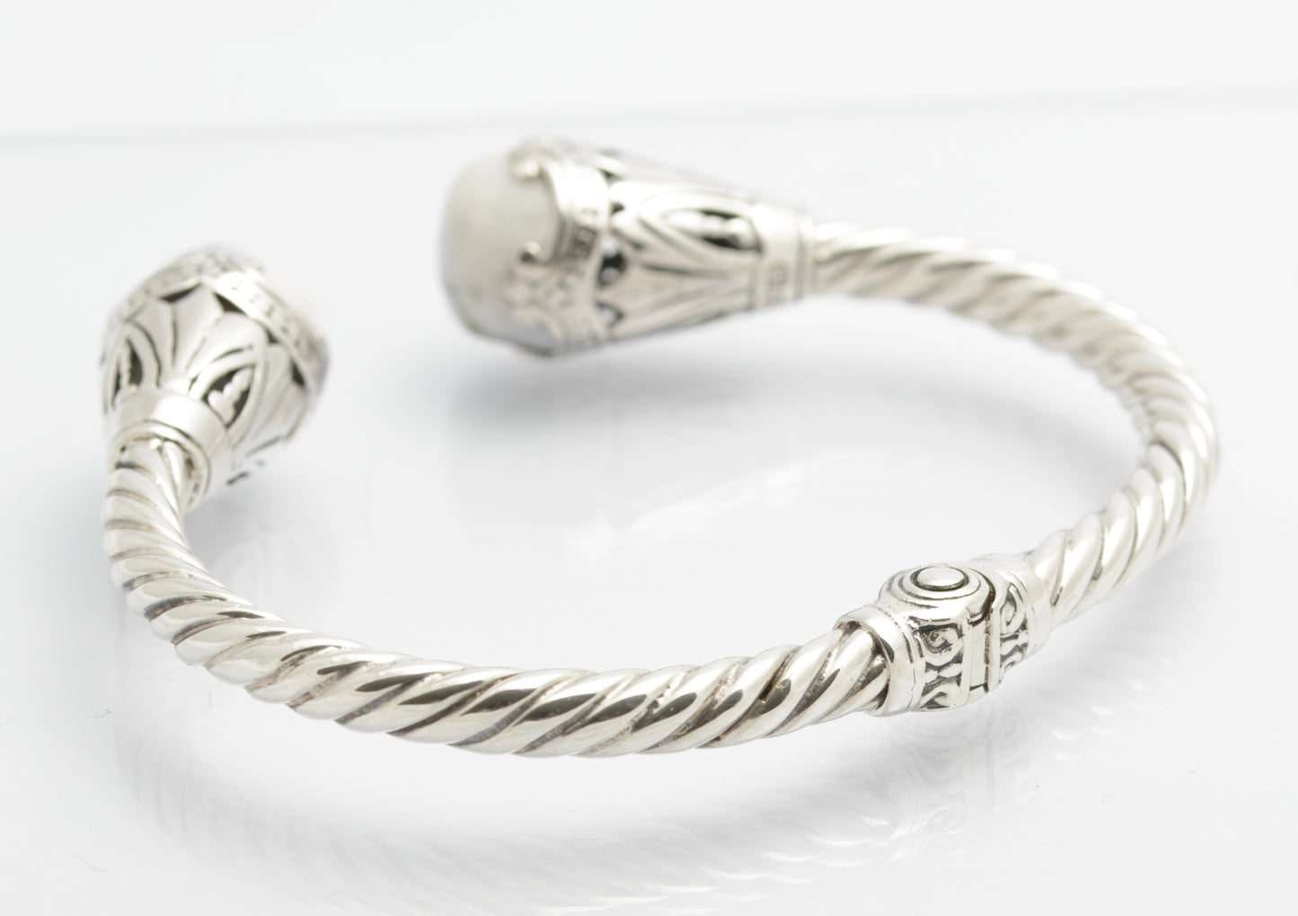 925 Sterling Silver & Dendritic Agate Torque Bangle Twisted Band & Hinged (C2681)