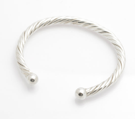 Vintage 925 Sterling Silver Twisted Band Torque Bangle London Hallmark (C2682)