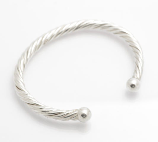 Vintage 925 Sterling Silver Twisted Band Torque Bangle London Hallmark (C2682)