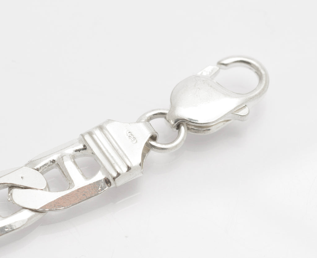 Vintage 925 Sterling Silver Italian Made Mariner Link Curb Chain Bracelet (C2686)