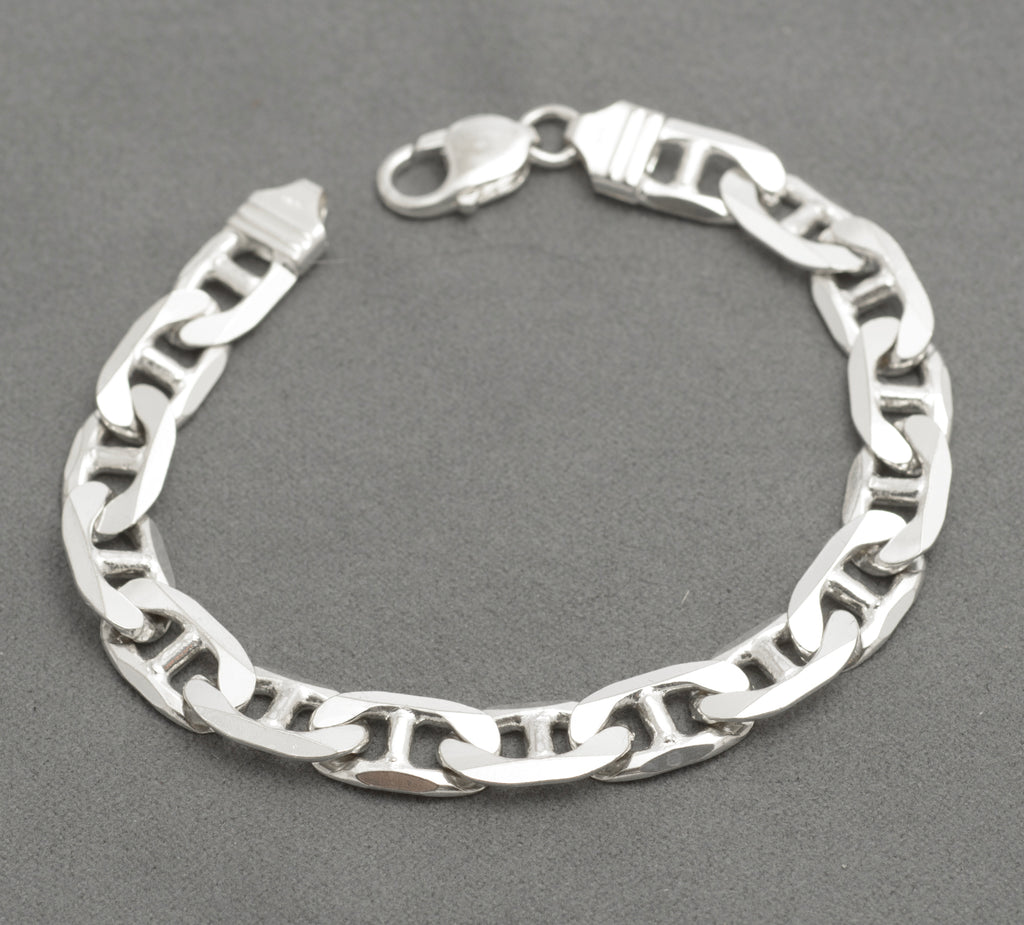 Vintage 925 Sterling Silver Italian Made Mariner Link Curb Chain Bracelet (C2686)