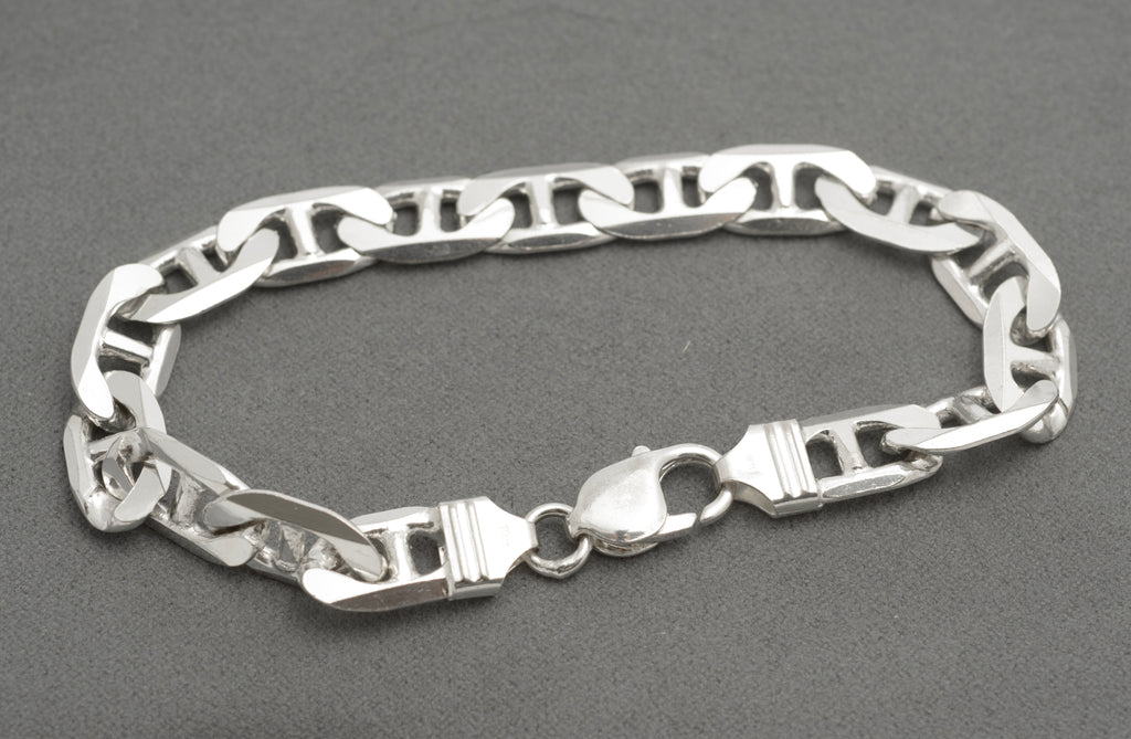 Vintage 925 Sterling Silver Italian Made Mariner Link Curb Chain Bracelet (C2686)