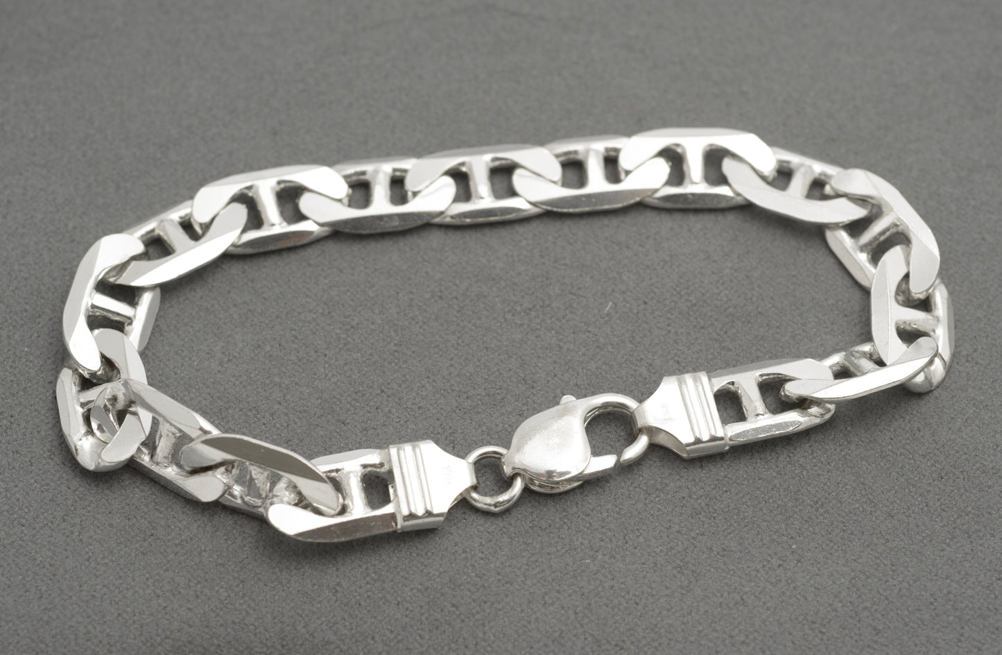 Vintage 925 Sterling Silver Italian Made Mariner Link Curb Chain Bracelet (C2686)