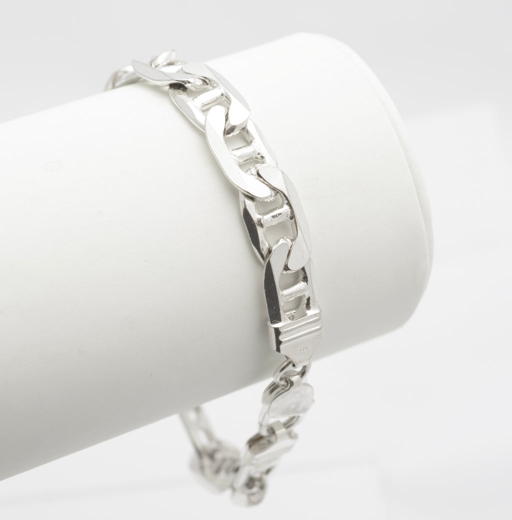 Vintage 925 Sterling Silver Italian Made Mariner Link Curb Chain Bracelet (C2686)