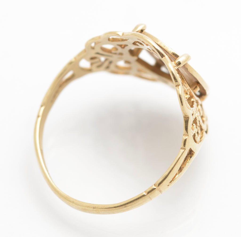 Vintage 9ct Gold Filigree Mount Ring With Mexican Gold Eagle Coin c.1980's (C2692)