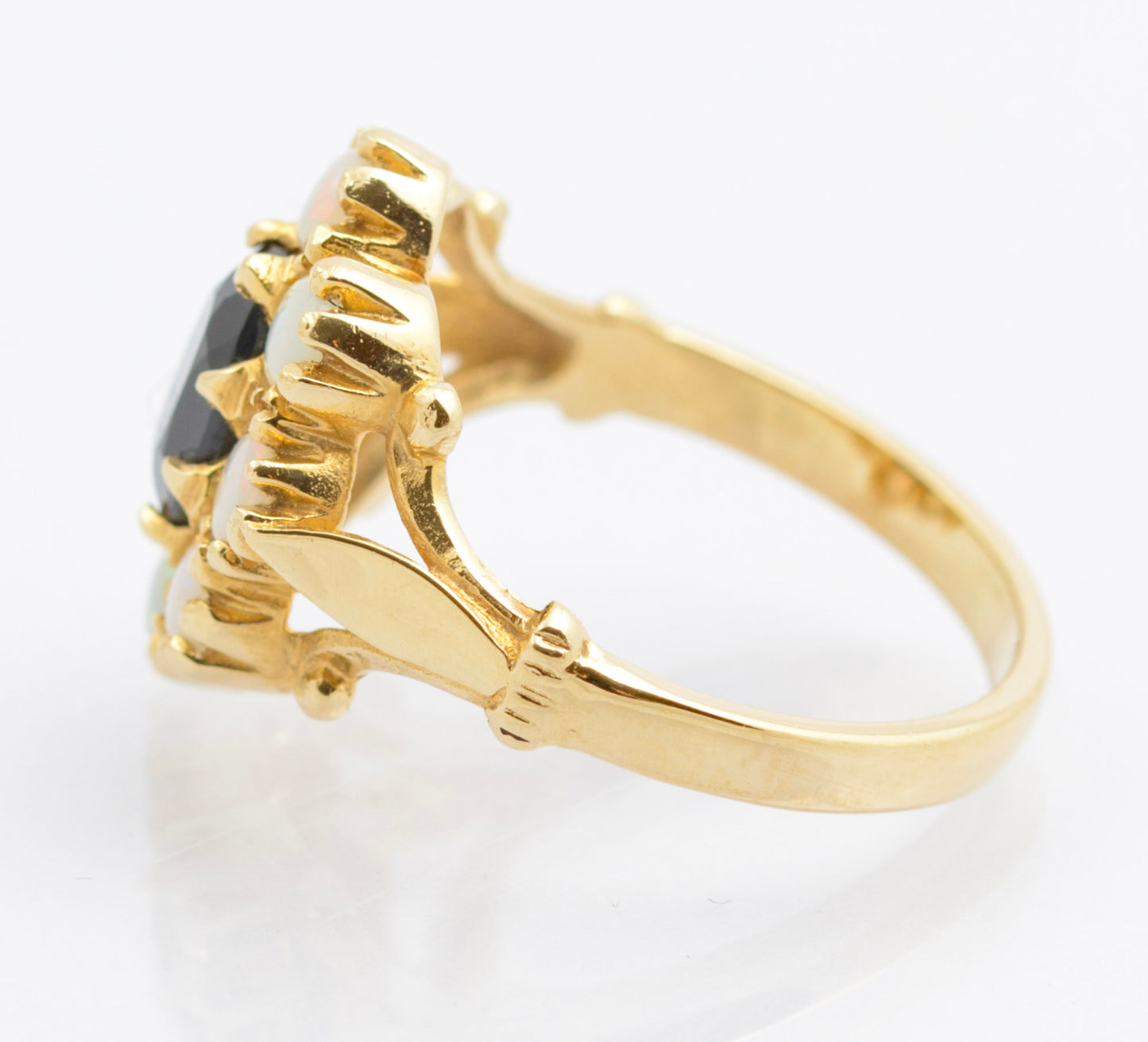 Vintage 14ct Gold Ring With Natural Midnight Blue Sapphire & Opal Halo Size J (C2693)