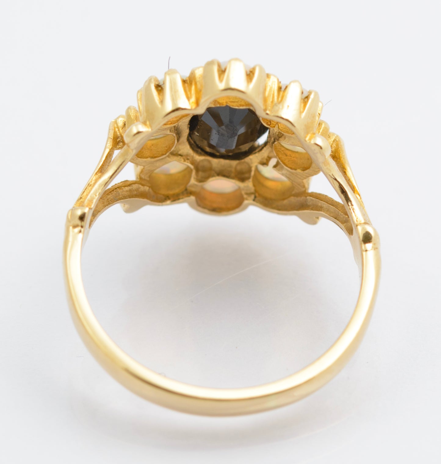 Vintage 14ct Gold Ring With Natural Midnight Blue Sapphire & Opal Halo Size J (C2693)