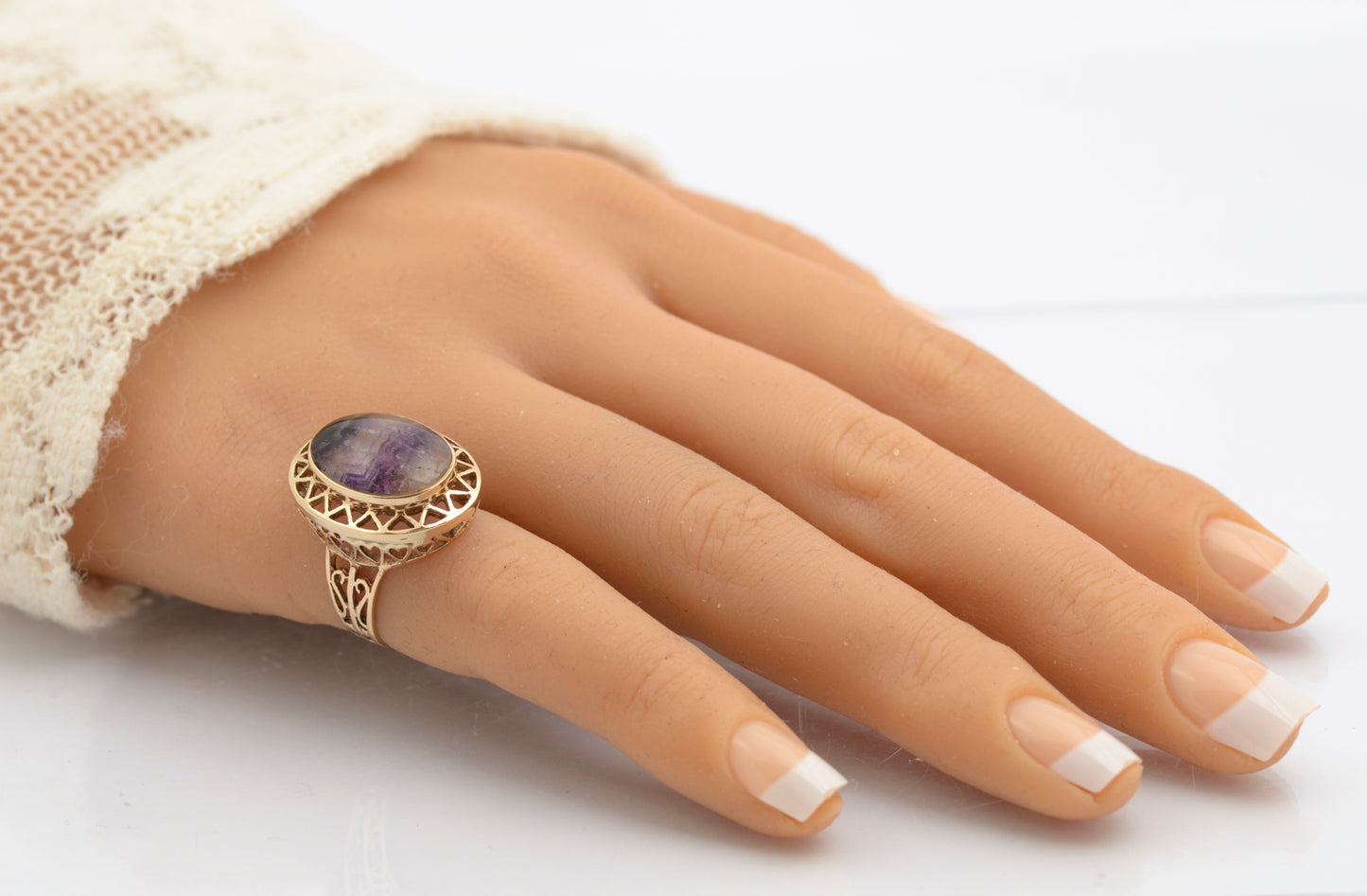 Vintage 9ct Gold Dress Ring With Large Natural Blue John Cabochon Size K (C2695)
