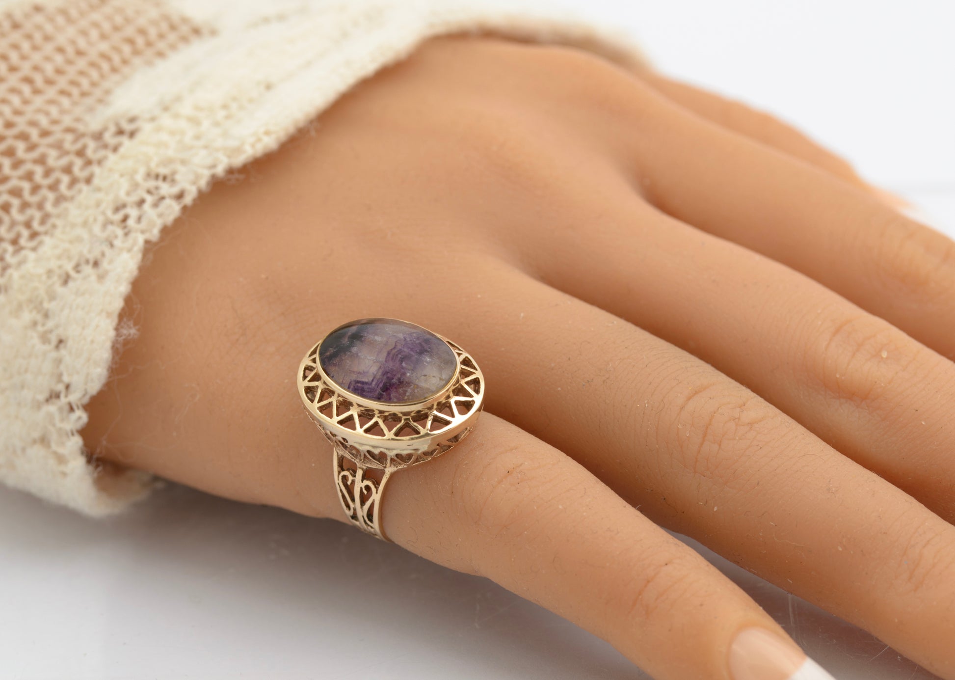 Vintage 9ct Gold Dress Ring With Large Natural Blue John Cabochon Size   Blue Cherry Antiques