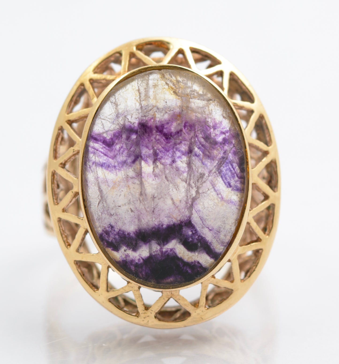 Vintage 9ct Gold Dress Ring With Large Natural Blue John Cabochon Size K (C2695)