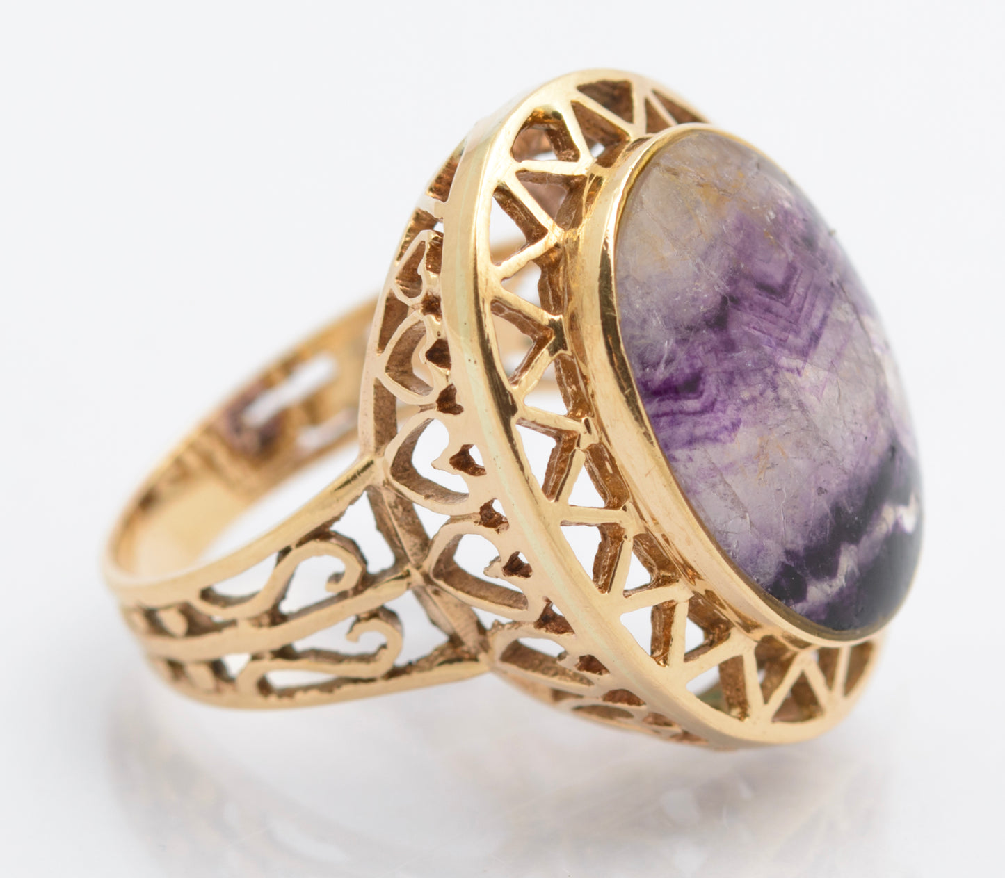 Vintage 9ct Gold Dress Ring With Large Natural Blue John Cabochon Size K (C2695)