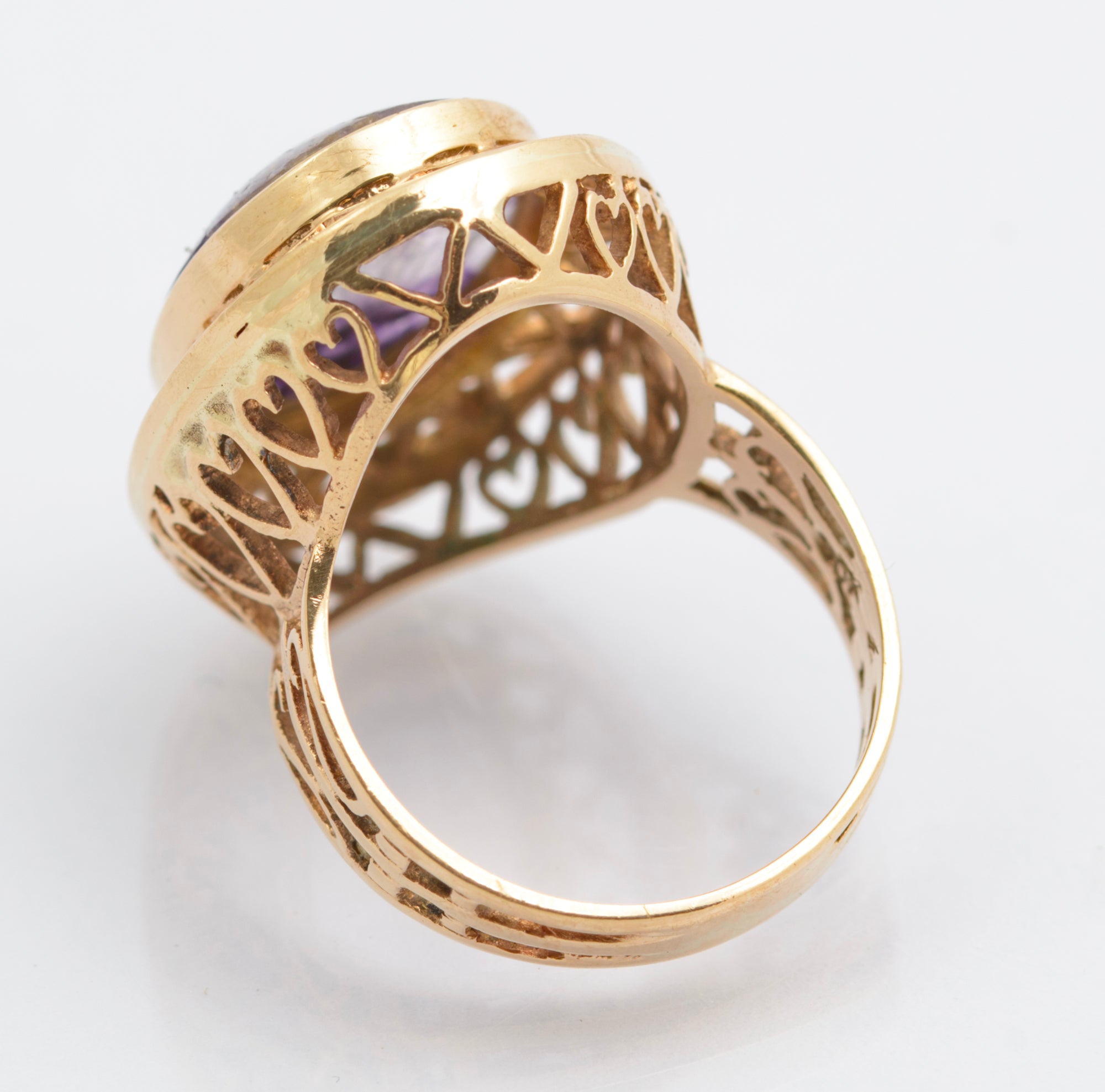 Vintage 9ct Gold Dress Ring - Large Natural Blue John Cabochon - UK Size K - C2695