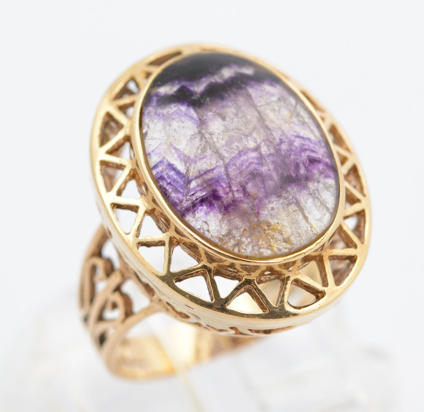 Vintage 9ct Gold Dress Ring With Large Natural Blue John Cabochon Size K (C2695)