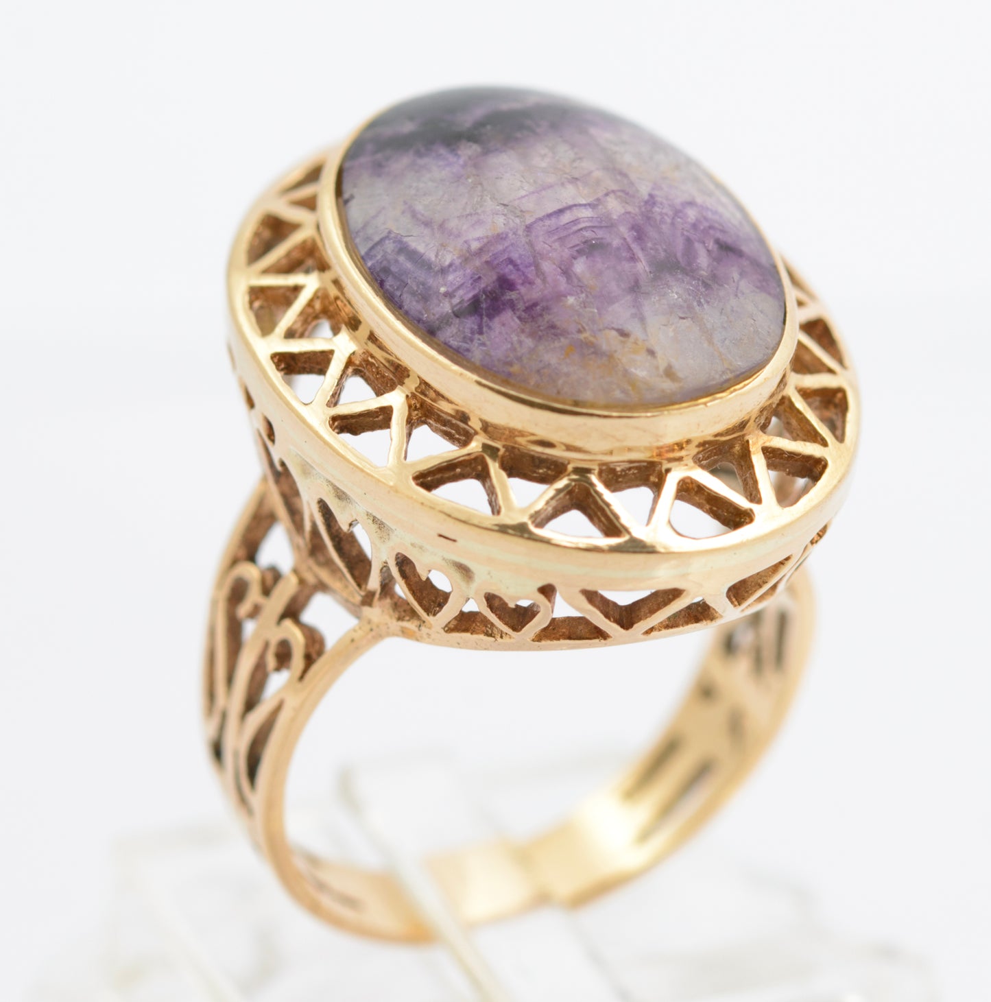 Vintage 9ct Gold Dress Ring With Large Natural Blue John Cabochon Size K (C2695)
