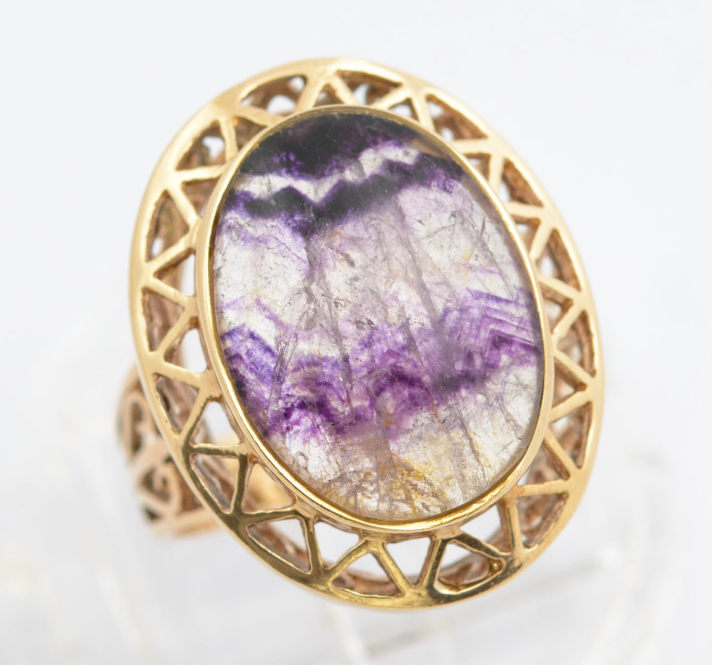 Vintage 9ct Gold Dress Ring With Large Natural Blue John Cabochon Size K (C2695)
