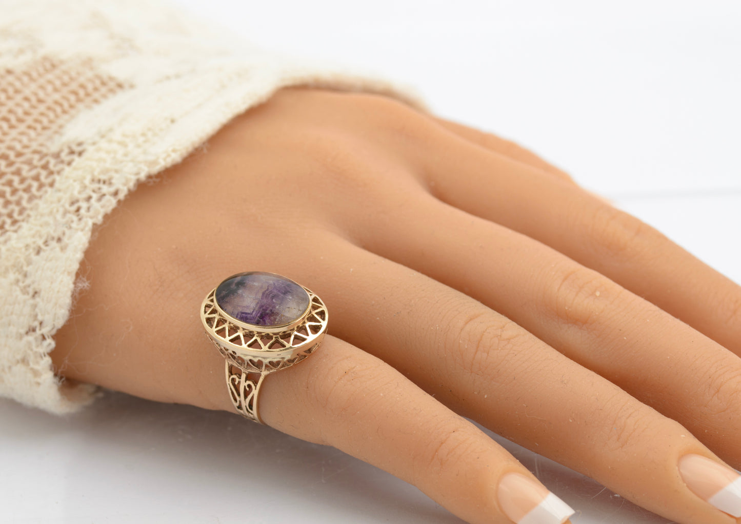Vintage 9ct Gold Dress Ring With Large Natural Blue John Cabochon Size K (C2695)