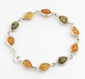 Vintage Sterling Silver & Baltic Amber Bracelet Teardrop Links Tri Colour (C2698)