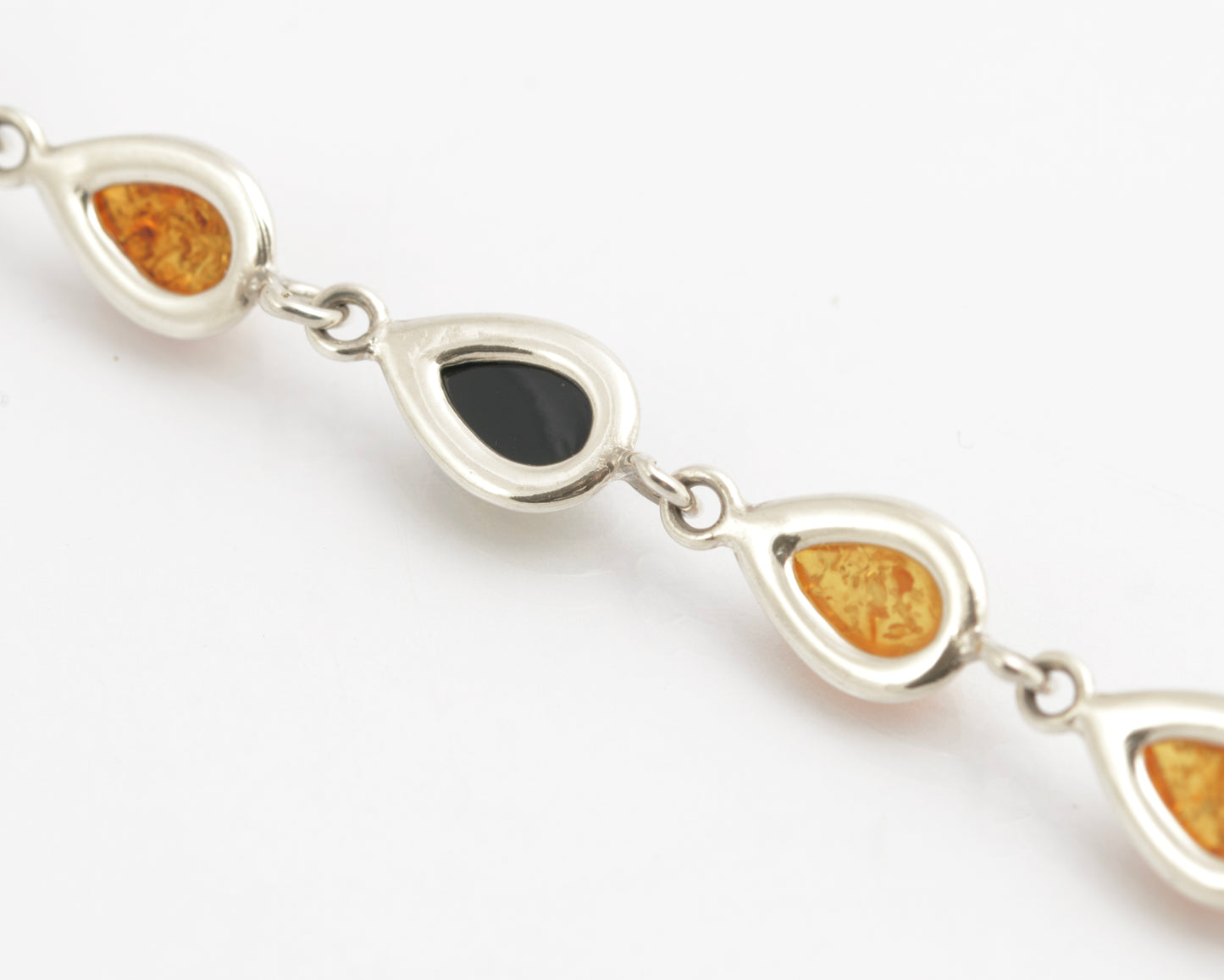 Vintage Sterling Silver & Baltic Amber Bracelet Teardrop Links Tri Colour (C2698)