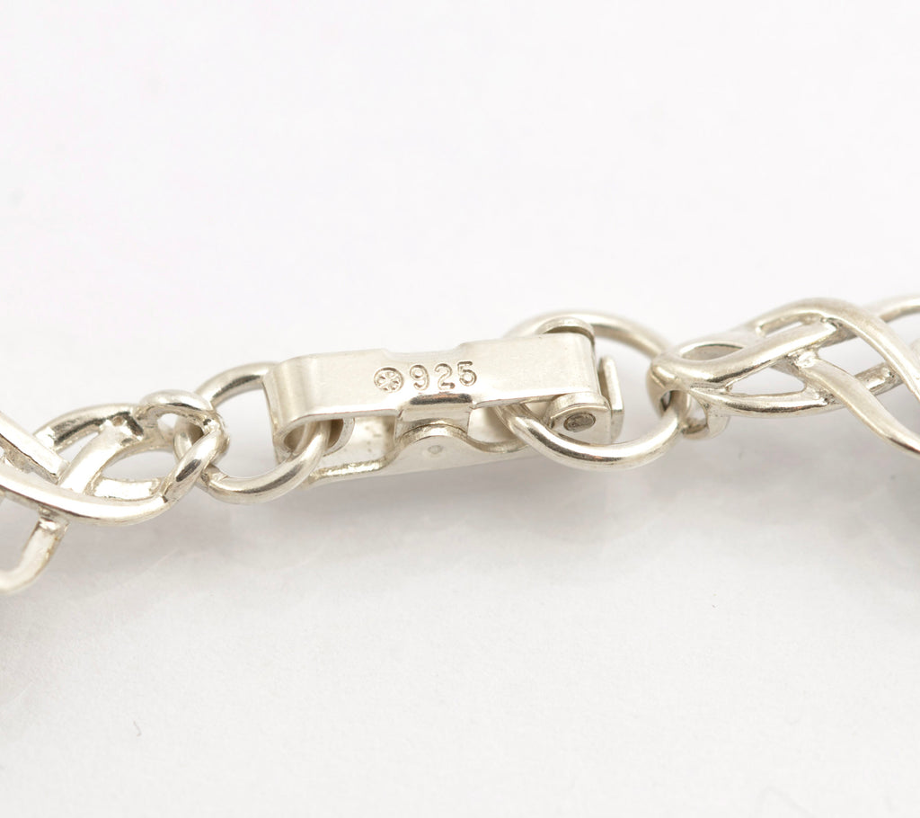 Vintage Sterling Silver & Olive Baltic Amber Cabochon Bracelet - Celtic Knot (C2699)
