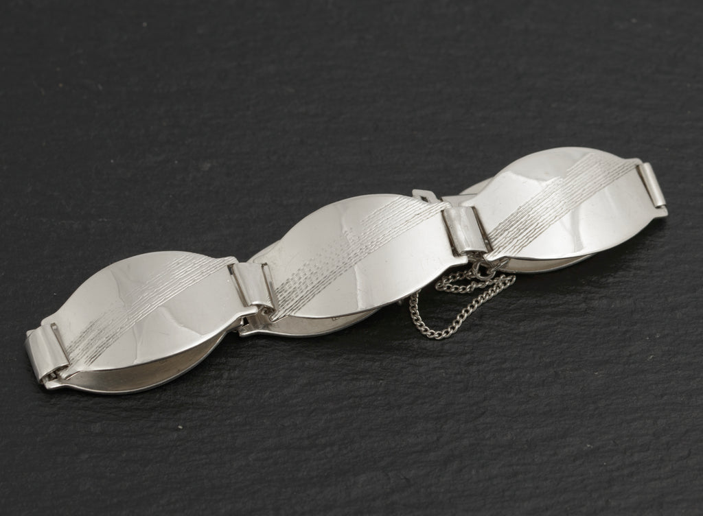 Vintage Art Deco Sterling Silver Panel Bracelet London Hallmark 1945 - 17cm (C2700)
