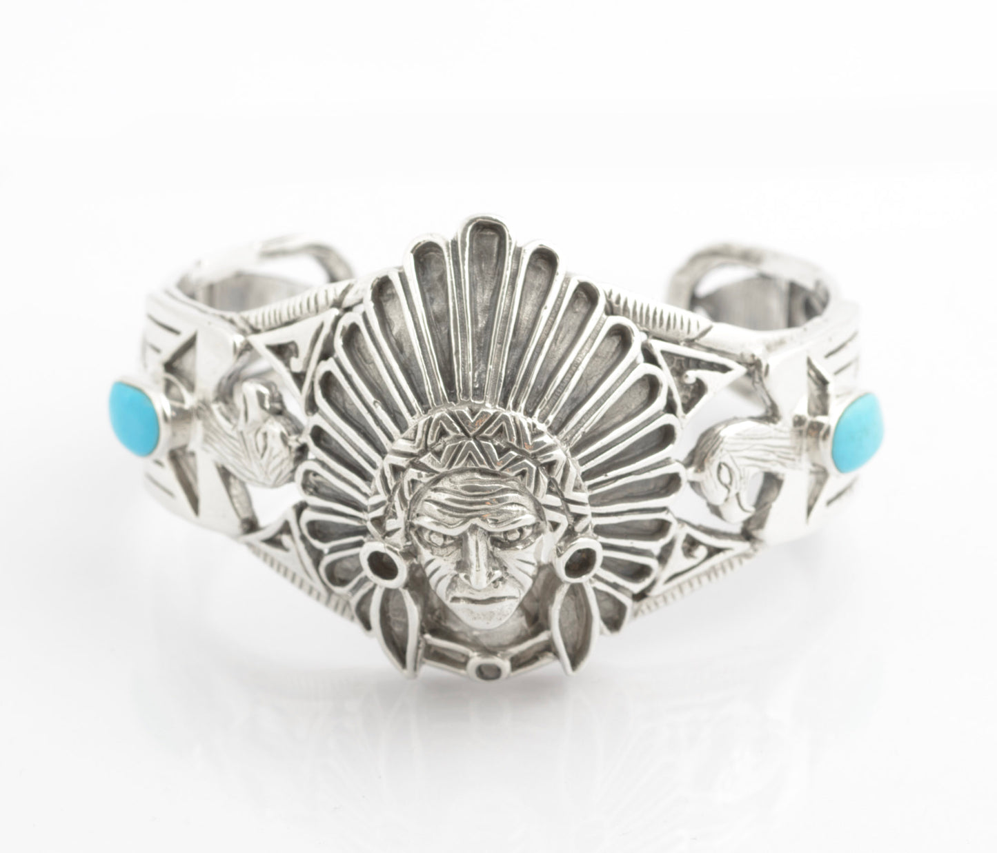 Vintage Sterling Silver & Turquoise Native American Indian Statement Bangle (C2704)