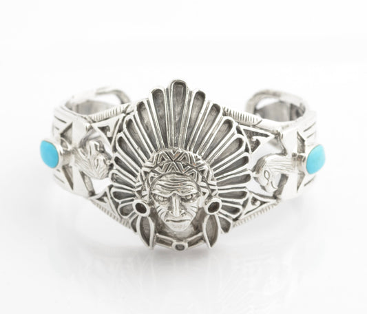 Vintage Sterling Silver & Turquoise Native American Indian Statement Bangle (C2704)