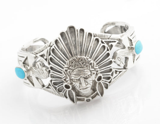 Vintage Sterling Silver & Turquoise Native American Indian Statement Bangle (C2704)