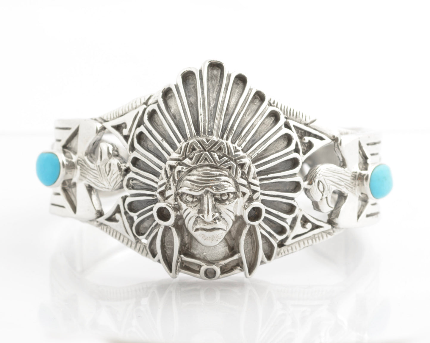 Vintage Sterling Silver & Turquoise Native American Indian Statement Bangle (C2704)