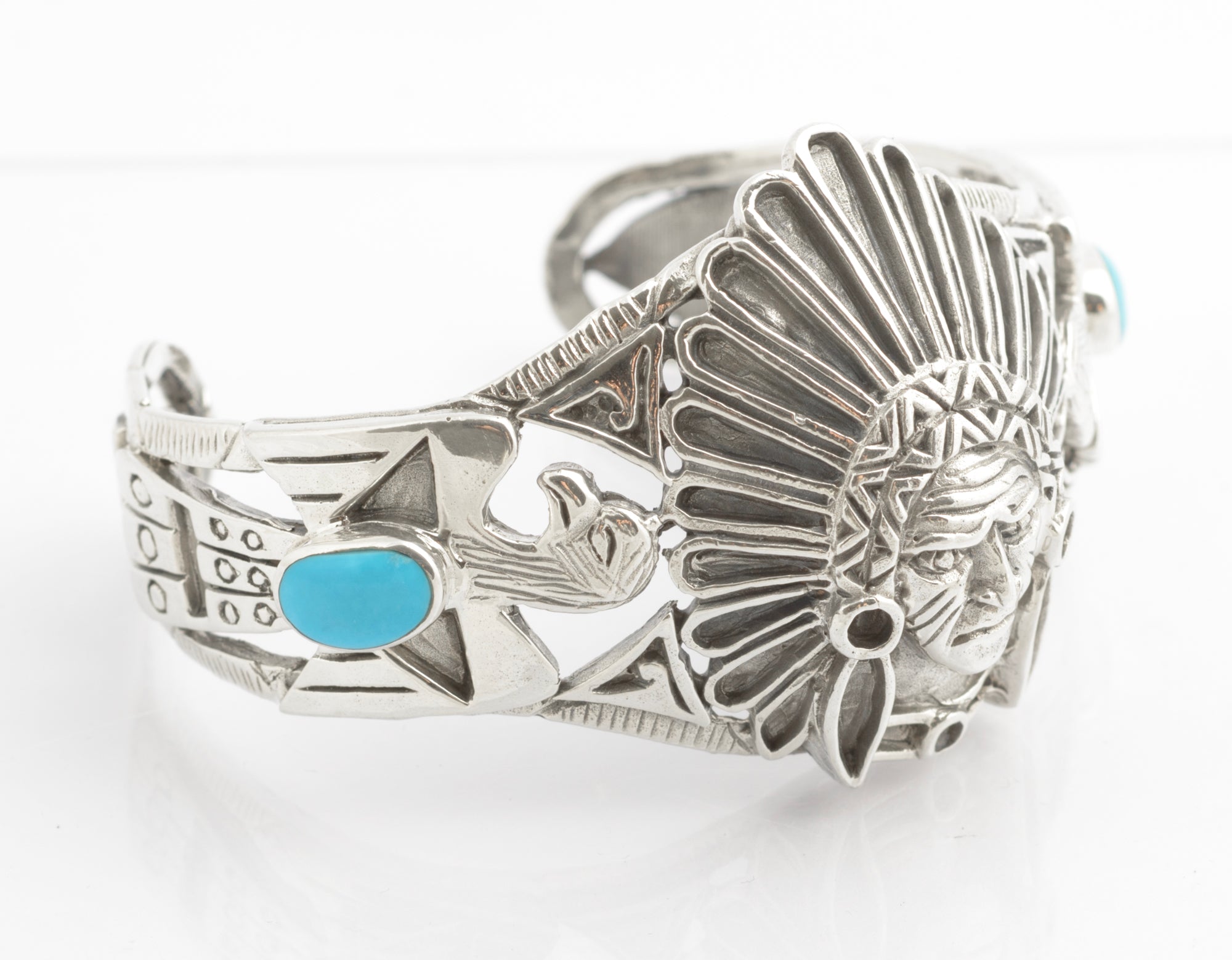Vintage Sterling Silver & Turquoise Native American Indian Statement Bangle (C2704)