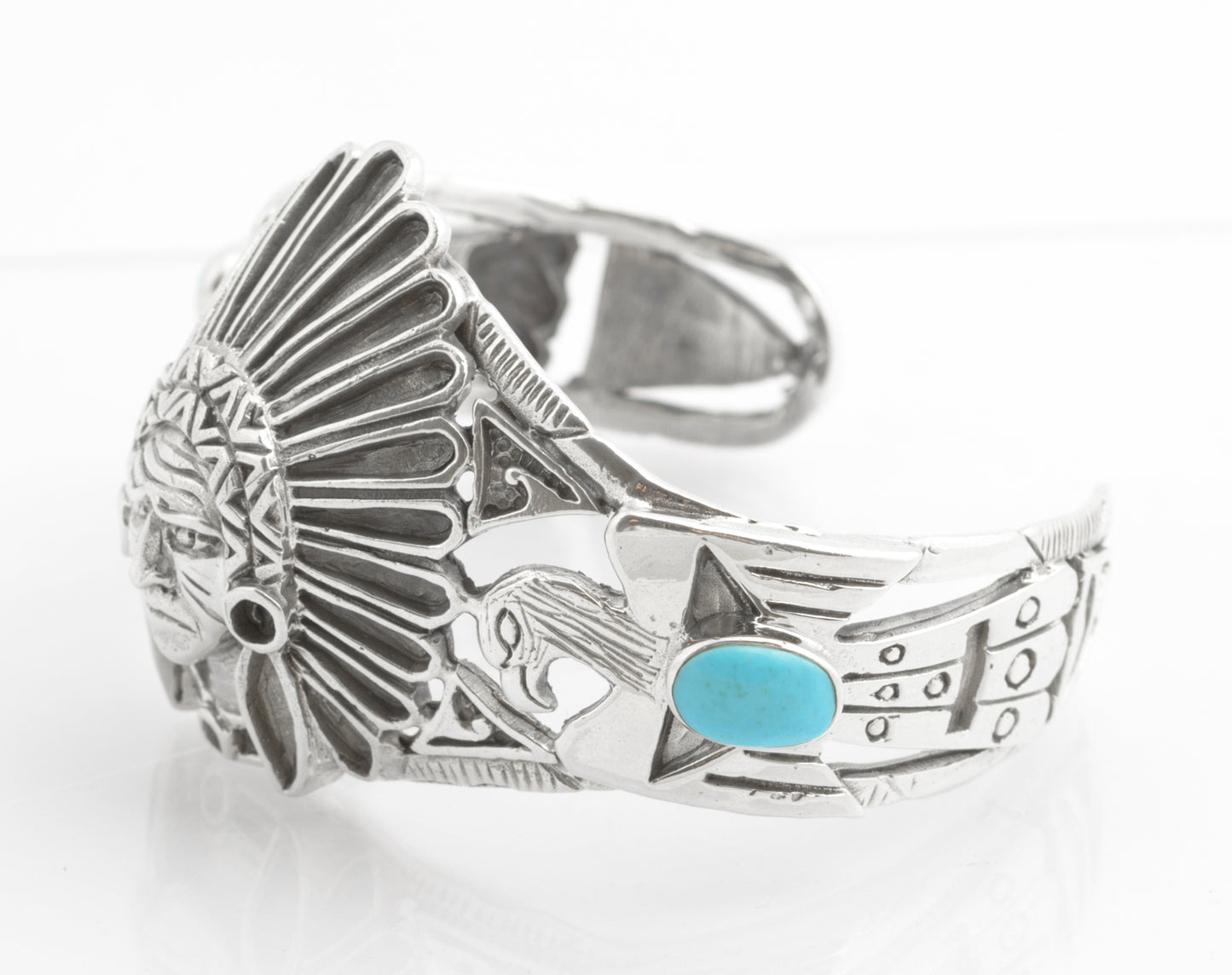 Vintage Sterling Silver & Turquoise Native American Indian Statement Bangle (C2704)