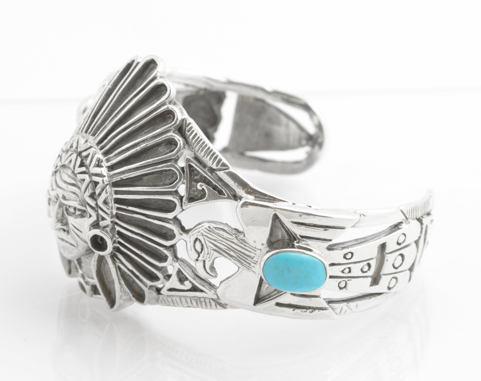 Vintage Sterling Silver & Turquoise Native American Indian Statement Bangle (C2704)